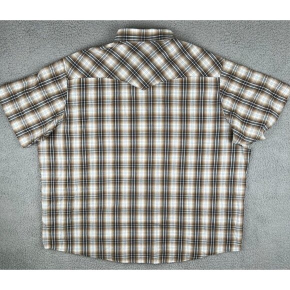 WRANGLER Wrancher S/S Western Style PLAID Pearl Snap Shirt 3XL Brown America USA - Picture 7 of 10